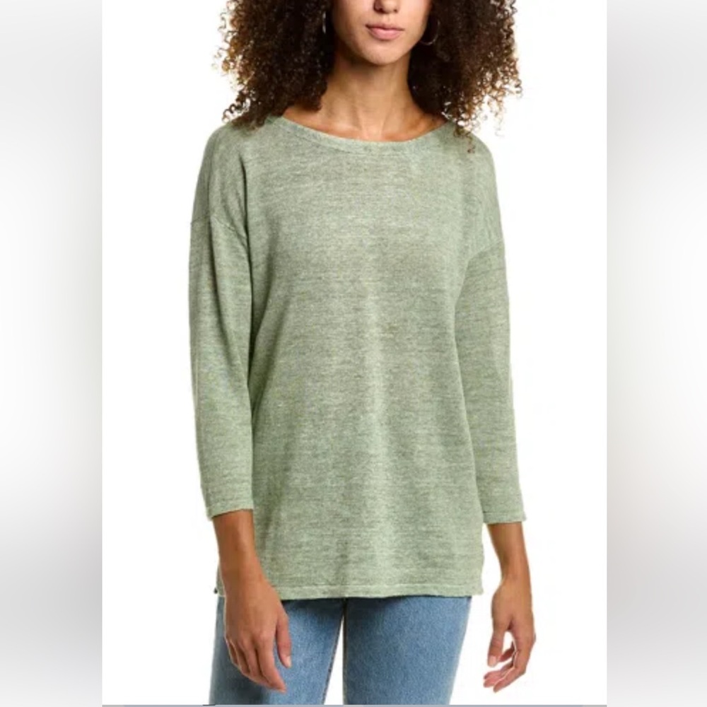 J.MCLAUGHLIN Alva Linen Crewneck Sweater Linen Sage Green Size S
